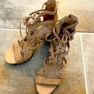 Tan Strappy Braided 4” Heels